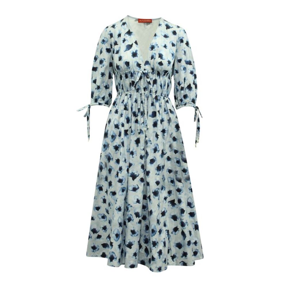 Altuzarra Donrine Floral Print Midi Dress in Blue Cotton